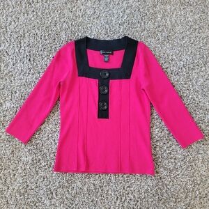 Cable & Gauge | Square Neck Pink Black y2k 90s Button Stretch 3/4 Sleeve Blouse